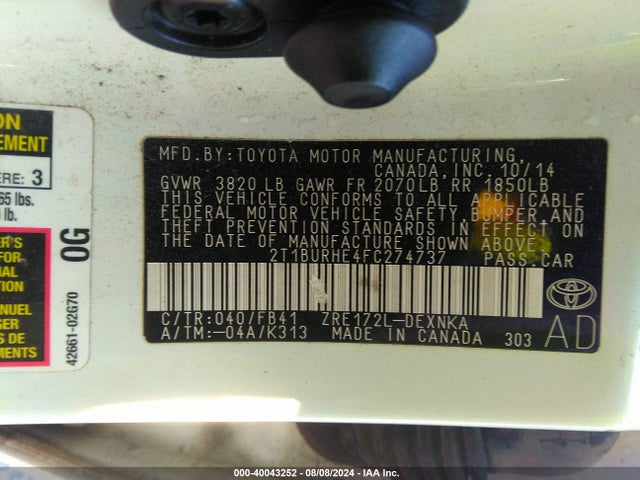Toyota COROLLA LE 2015 2T1BURHE4FC274737 Image 9