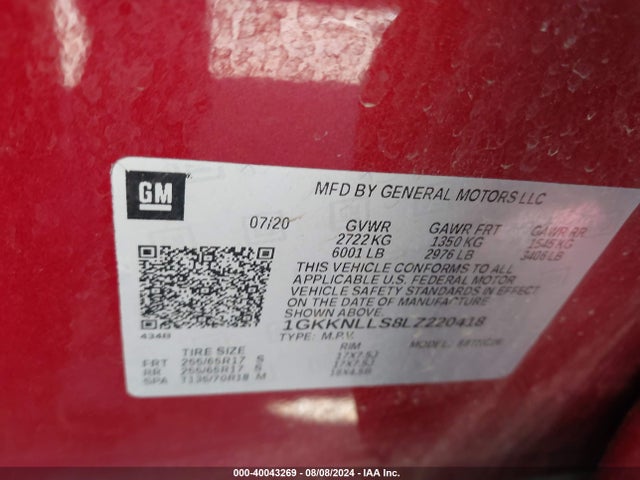 1GKKNLLS8LZ220418 GMC Acadia Awd At4