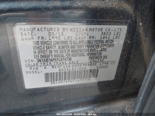 Nissan SENTRA SV 2015 3N1AB7AP6FL674736 Image 9