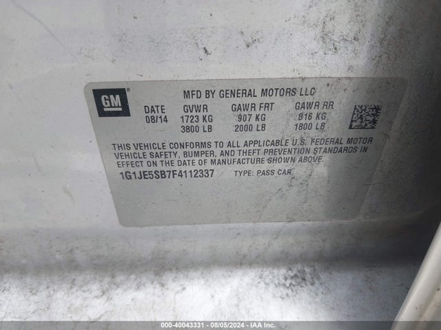 Chevrolet Sonic Ltz Auto 2015 1G1JE5SB7F4112337 Image 9