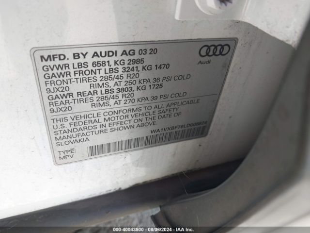 WA1VXBF76LD008824 Audi Q7 Prestige 55 Tfsi Quattro Tiptronic