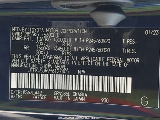 JTEKU5JR9P6127405 Toyota 4runner Limited