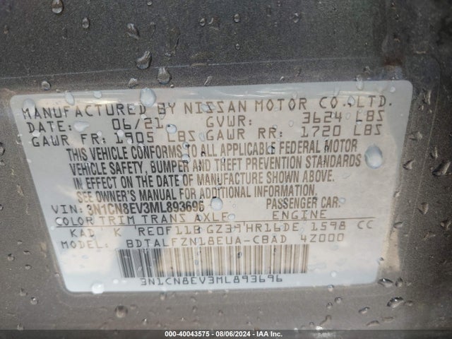 Nissan Versa Sv Xtronic Cvt 2021 3N1CN8EV3ML893696 Image 9