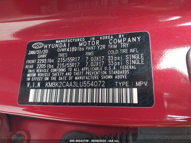 Hyundai Kona Sel 2020 KM8K2CAA3LU554072 Image 9