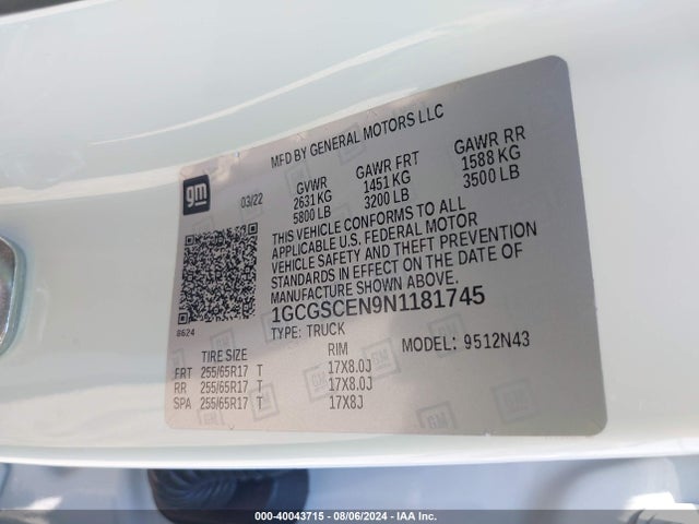 1GCGSCEN9N1181745 Chevrolet Colorado 2wd  Short Box Lt