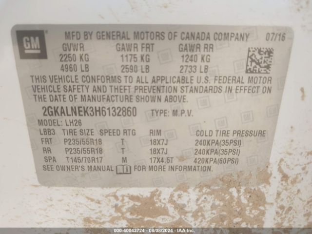 2GKALNEK3H6132860 GMC Terrain Sle-2