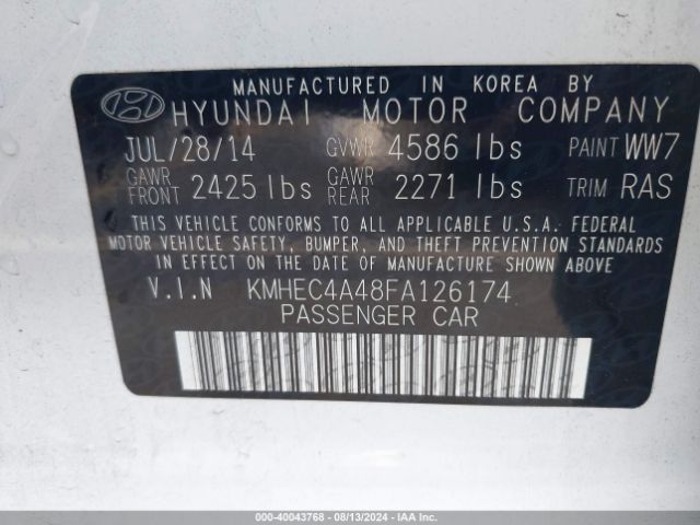 KMHEC4A48FA126174 Hyundai Sonata Hybrid Limited