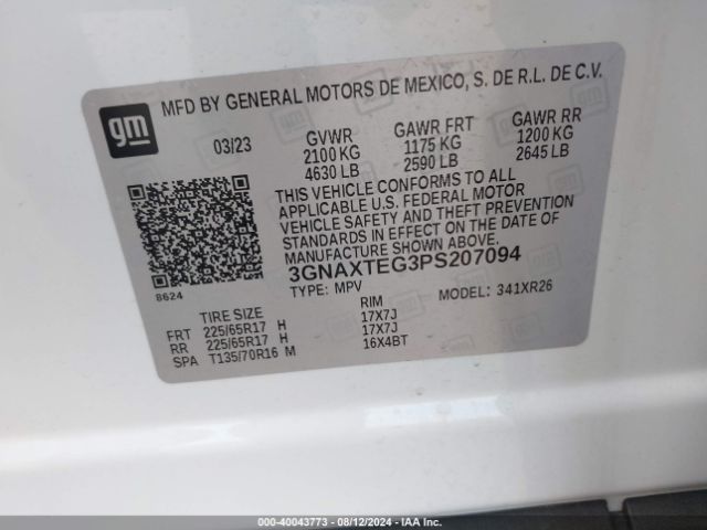 3GNAXTEG3PS207094 Chevrolet Equinox Awd 2fl