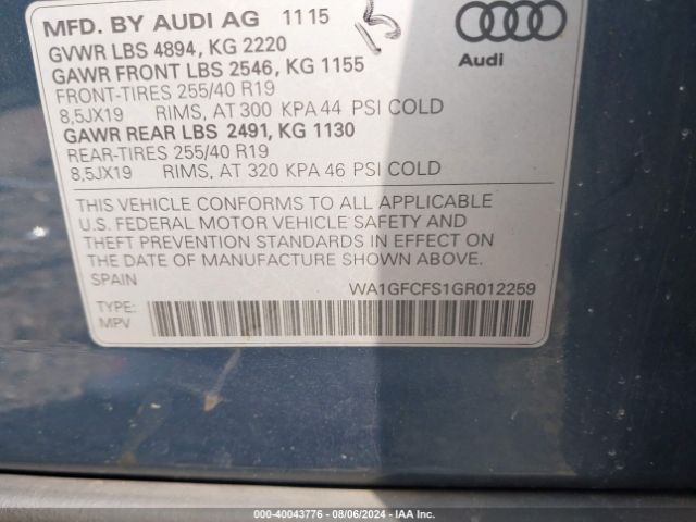 WA1GFCFS1GR012259 Audi Q3 2.0t Premium Plus
