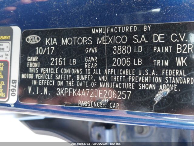 3KPFK4A72JE206257 KIA FORTE LX
