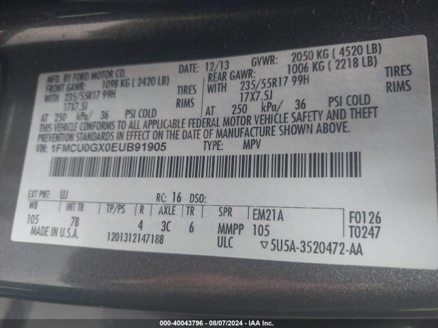 Ford ESCAPE SE 2014 1FMCU0GX0EUB91905 Image 9