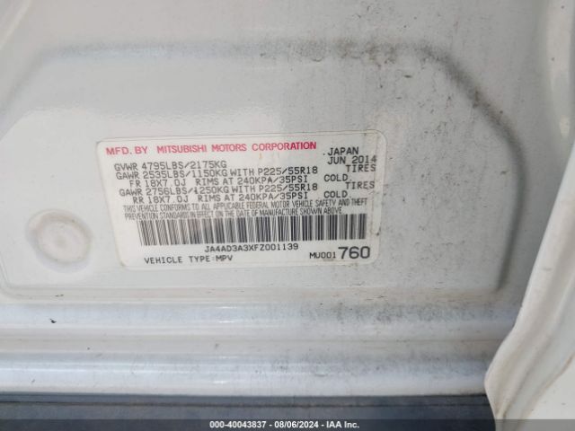 JA4AD3A3XFZ001139 Mitsubishi Outlander Se