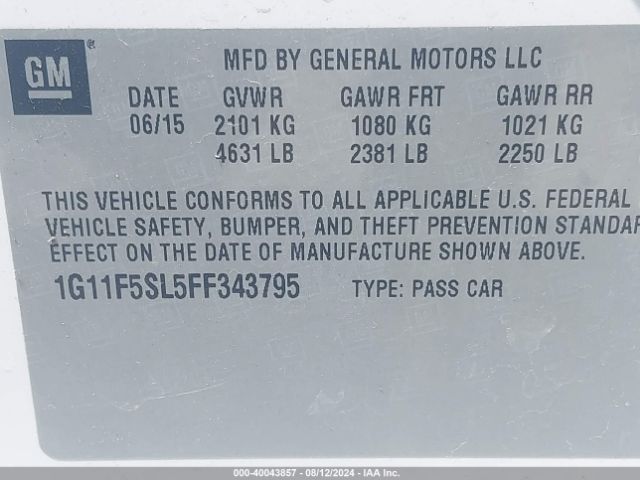 1G11F5SL5FF343795 Chevrolet Malibu 1lz