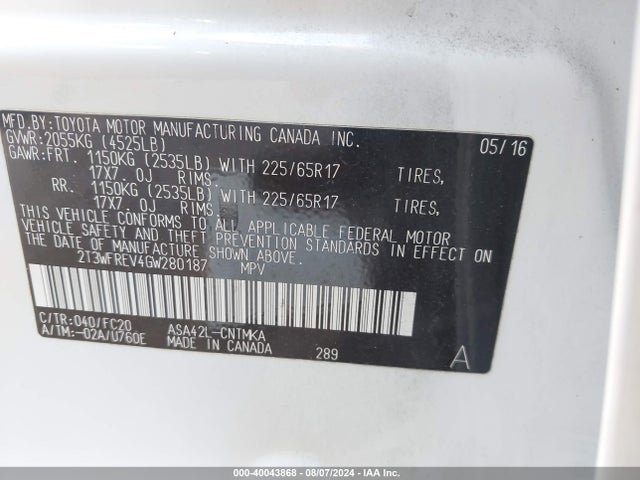 Toyota Rav4 Xle 2016 2T3WFREV4GW280187 Image 9