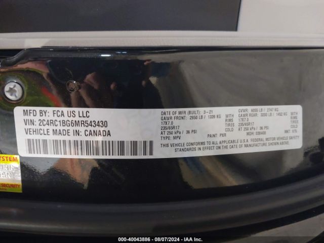 2C4RC1BG6MR543430 Chrysler Pacifica Touring L