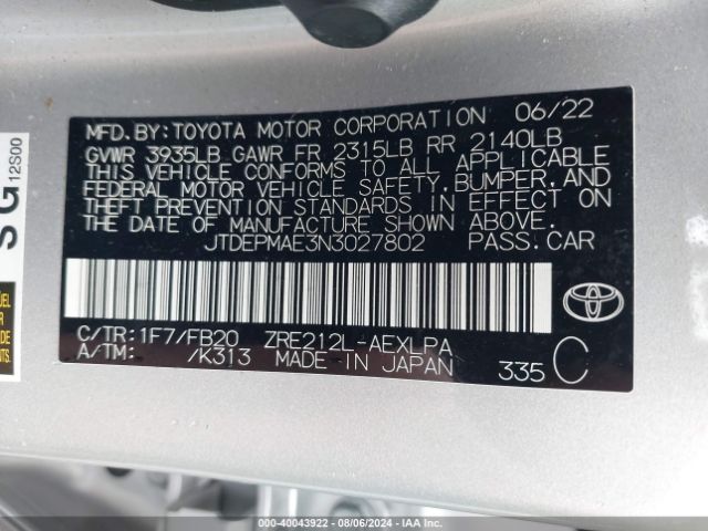 2022 TOYOTA COROLLA JTDEPMAE3N3027802 Photo 8