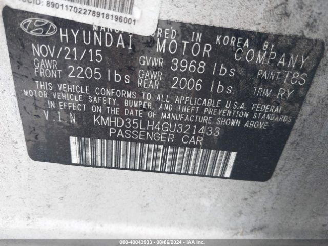 KMHD35LH4GU321433 Hyundai ELANTRA GT