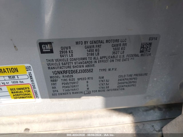 Chevrolet Traverse Ls 2014 1GNKRFED6EJ306562 Image 9