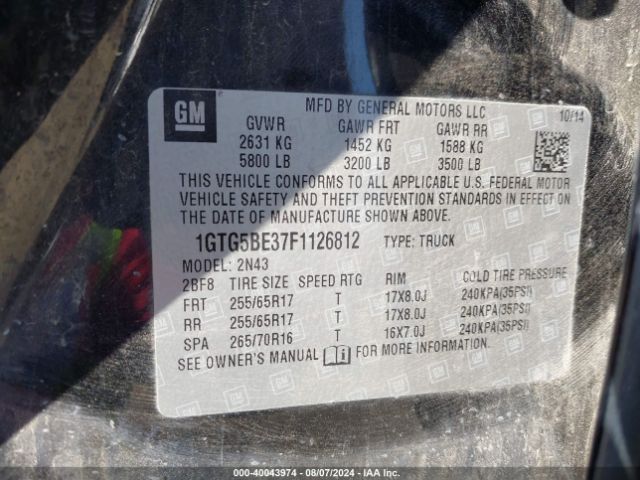 1GTG5BE37F1126812 GMC CANYON SLE
