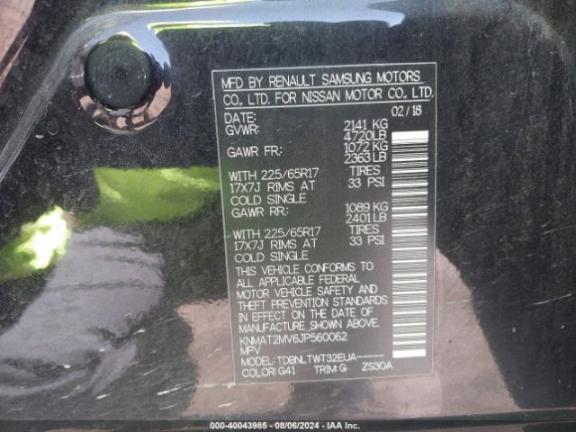 KNMAT2MV6JP560062 Nissan ROGUE SV