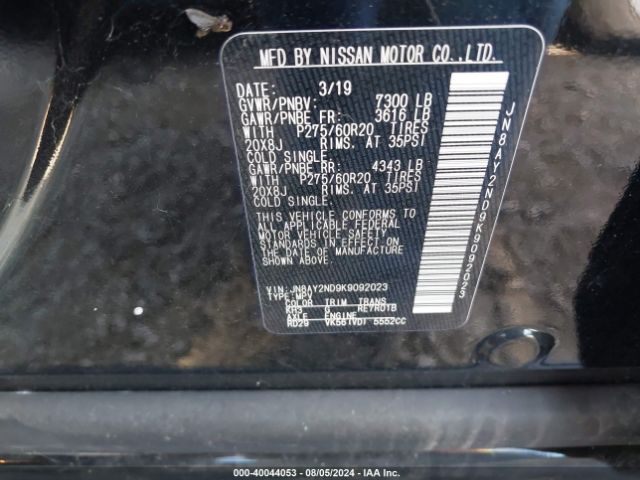 JN8AY2ND9K9092023 Nissan Armada Sl