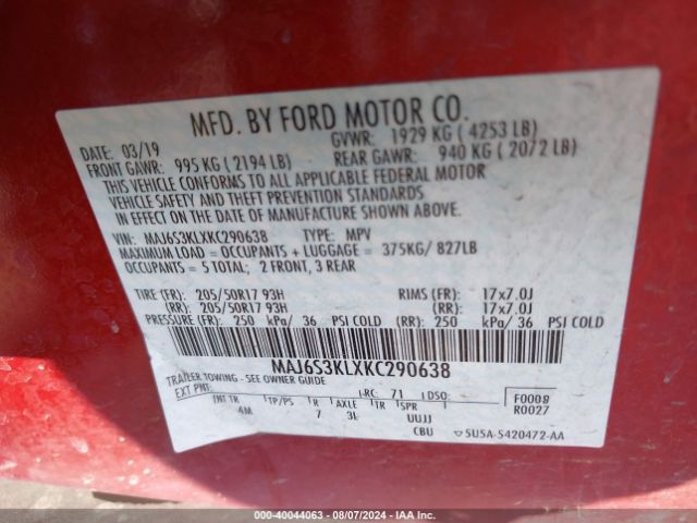 MAJ6S3KLXKC290638 Ford Ecosport Titanium