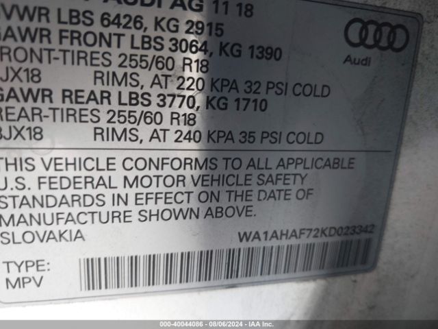 WA1AHAF72KD023342 Audi Q7 PREMIUM