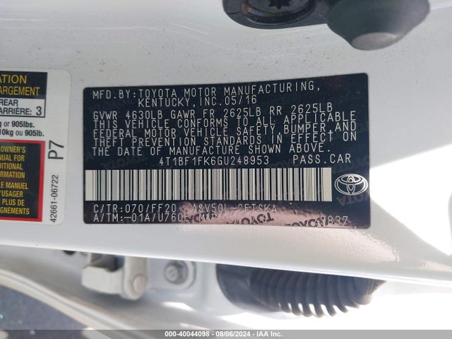 Toyota CAMRY SE 2016 4T1BF1FK6GU248953 Image 9