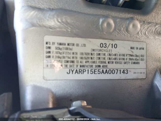 2010 YAMAHA FJR1300 JYARP15E5AA007143 Photo 9