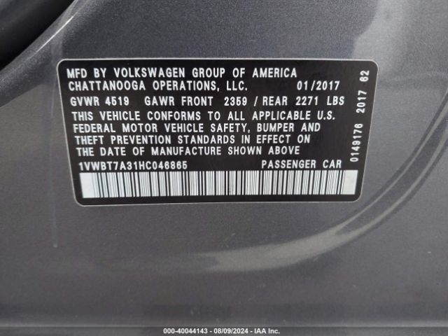1VWBT7A31HC046865 Volkswagen Passat 1.8t Se