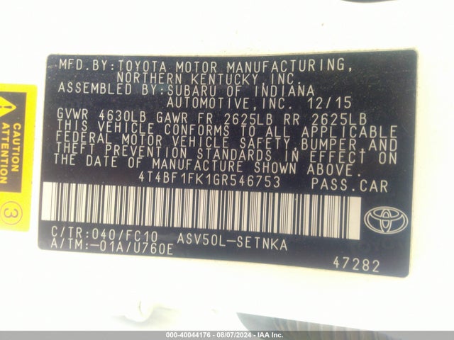 Toyota CAMRY LE 2016 4T4BF1FK1GR546753 Image 9