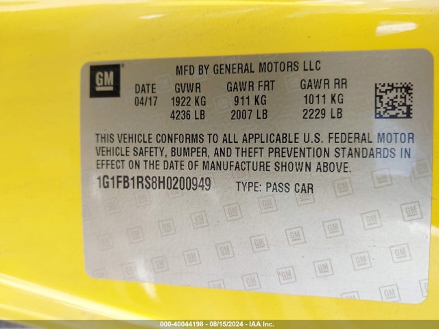 Chevrolet Camaro 1lt 2017 1G1FB1RS8H0200949 Image 9