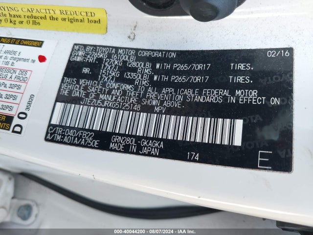 Toyota 4RUNNER SR5 2016 JTEZU5JRXG5125148 Image 9