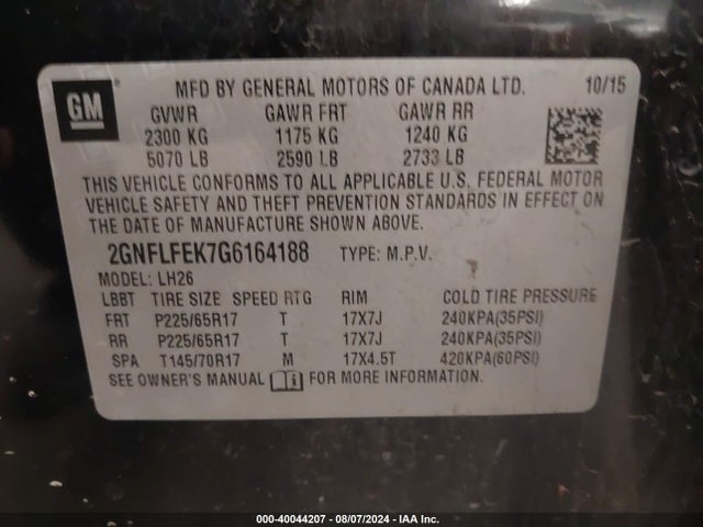 Chevrolet EQUINOX LT 2016 2GNFLFEK7G6164188 Image 9