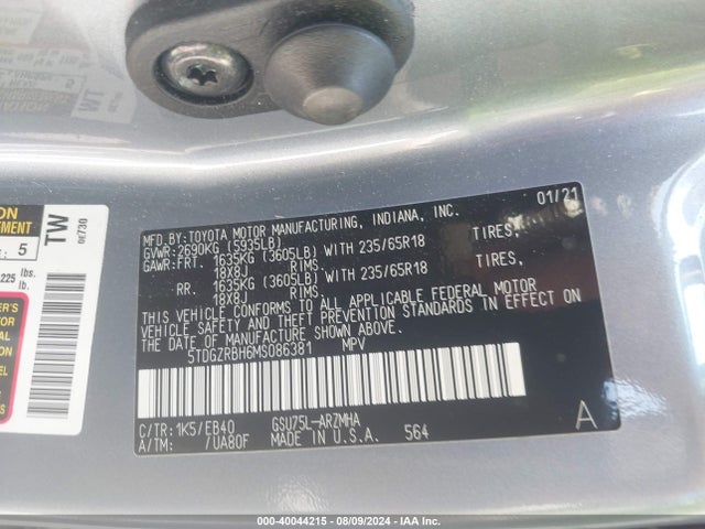Toyota Highlander Xle 2021 5TDGZRBH6MS086381 Image 9