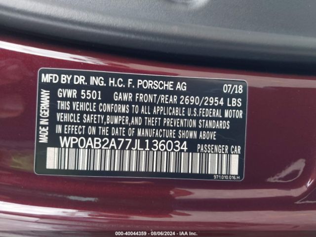 WP0AB2A77JL136034 Porsche Panamera 4s