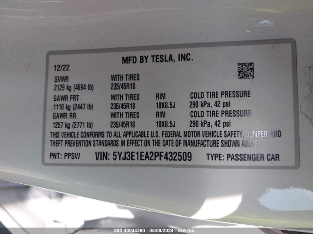 Tesla Model 3 Rear-wheel Drive 2023 5YJ3E1EA2PF432509 Image 9