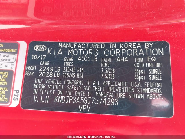 KIA SOUL + 2018 KNDJP3A59J7574293 Image 9