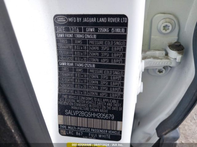 SALVP2BG5HH205679 Land Rover Range Rover Evoque Se/se Premium