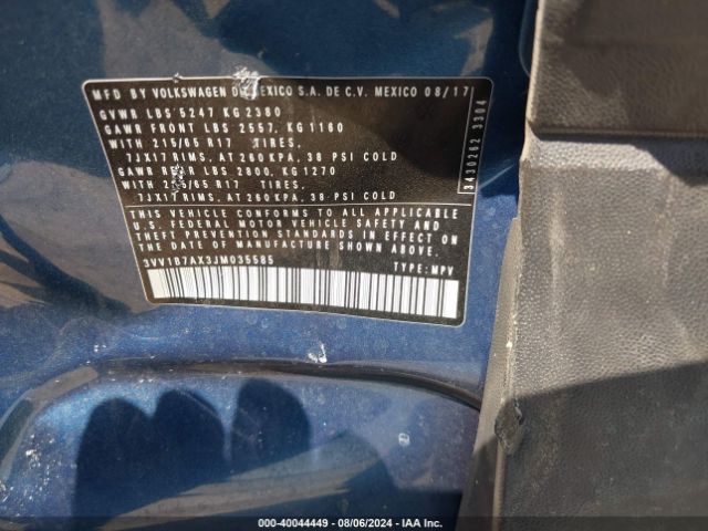 3VV1B7AX3JM035585 Volkswagen Tiguan 2.0t S