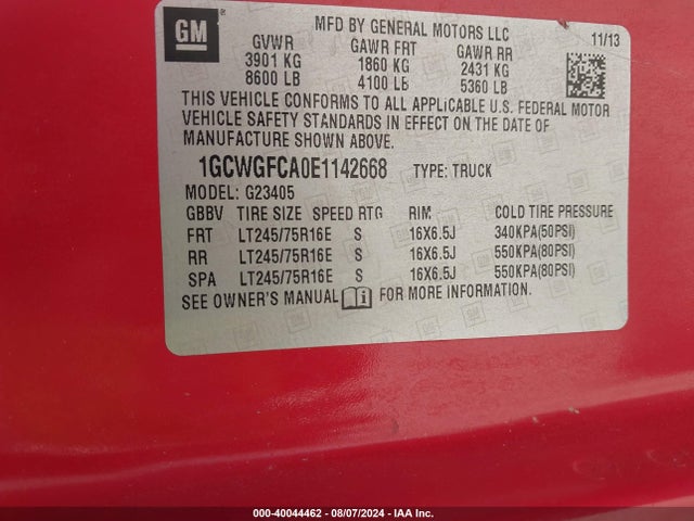 1GCWGFCA0E1142668 Chevrolet Express 2500 Work Van