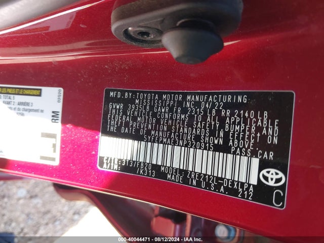 Toyota COROLLA LE 2022 5YFEPMAE3NP320915 Image 9
