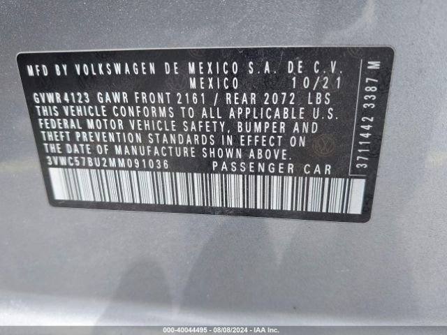 3VWC57BU2MM091036 Volkswagen Jetta 1.4t R-line/1.4t S/1.4t Se