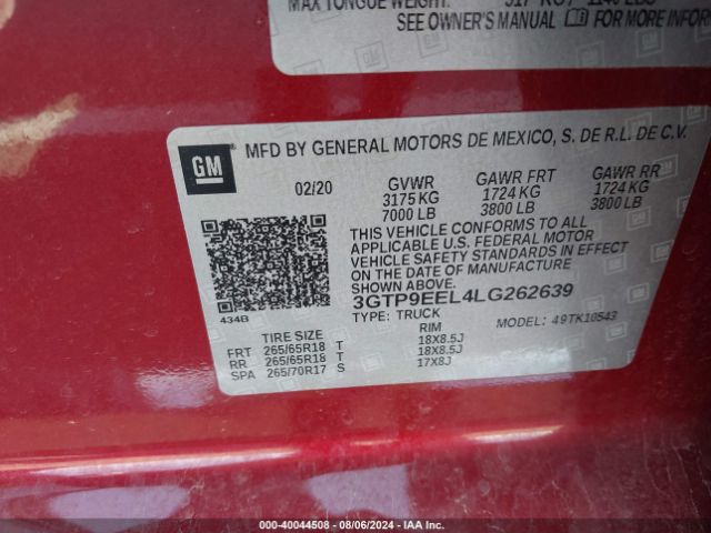 3GTP9EEL4LG262639 GMC Sierra 1500 4wd  Short Box At4