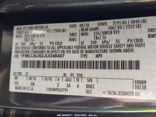 Ford Escape Titanium 2018 1FMCU9J92JUD48407 Image 9