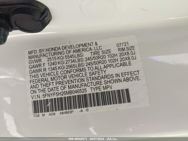 Honda Pilot 2wd Special Edition 2021 5FNYF5H26MB046525 Image 9