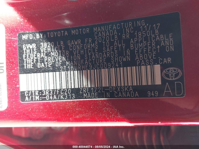 Toyota COROLLA SE 2018 2T1BURHE9JC009241 Image 9