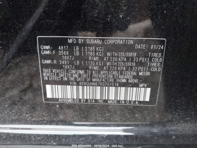 4S4GUHN67R3757516 Subaru Crosstrek Limited