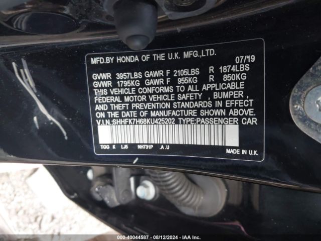 2019 HONDA CIVIC SHHFK7H68KU425202 Photo 8