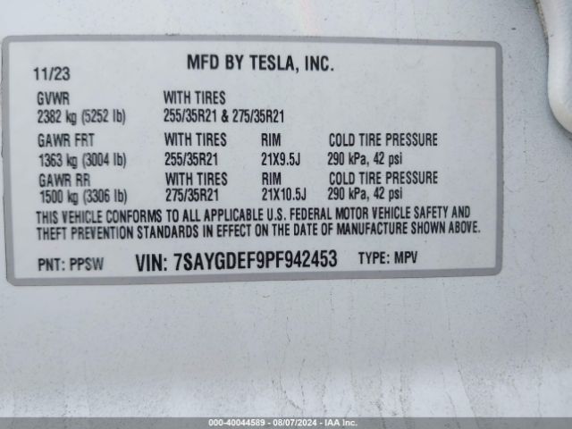 7SAYGDEF9PF942453 Tesla Model Y Awd/performance Dual Motor All-wheel Drive